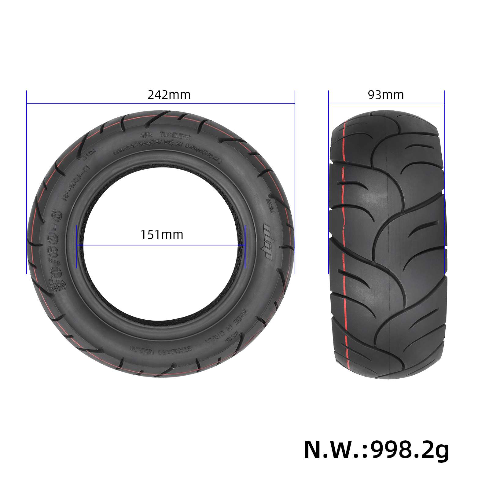 საბურავი - [90/60-6], 10x3.5, Ø260x90mm - Ulip City Tubeless [085]