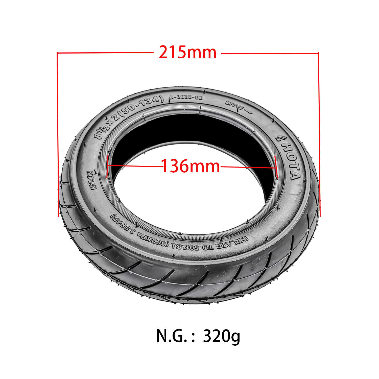 საბურავი - [50-134],[8 1/2x2], Ø234x50mm - HOTA + კამერა [479]